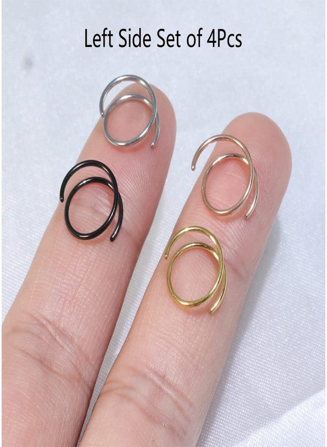 Renkovte Double Nose Ring for Single Piercing,20G Snug Spiral Nose Ring 8mm Thin Nose Rings Hoops Twist Nose Piercing Jewelry for Women Men(Left Side 4PCS 8mm) - Image 5